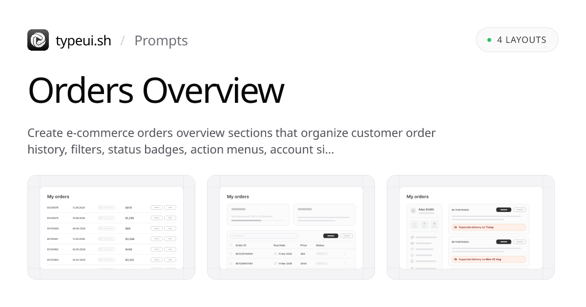 E-commerce Orders Overview Prompts | TypeUI