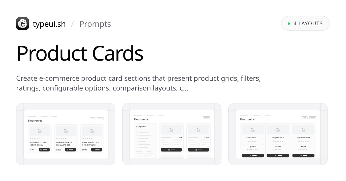 E-commerce Product Card Prompts | TypeUI