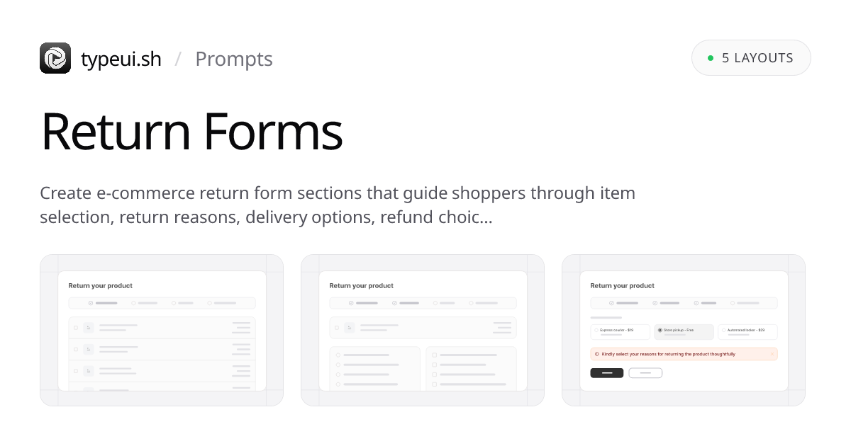 E-commerce Return Form Prompts | TypeUI