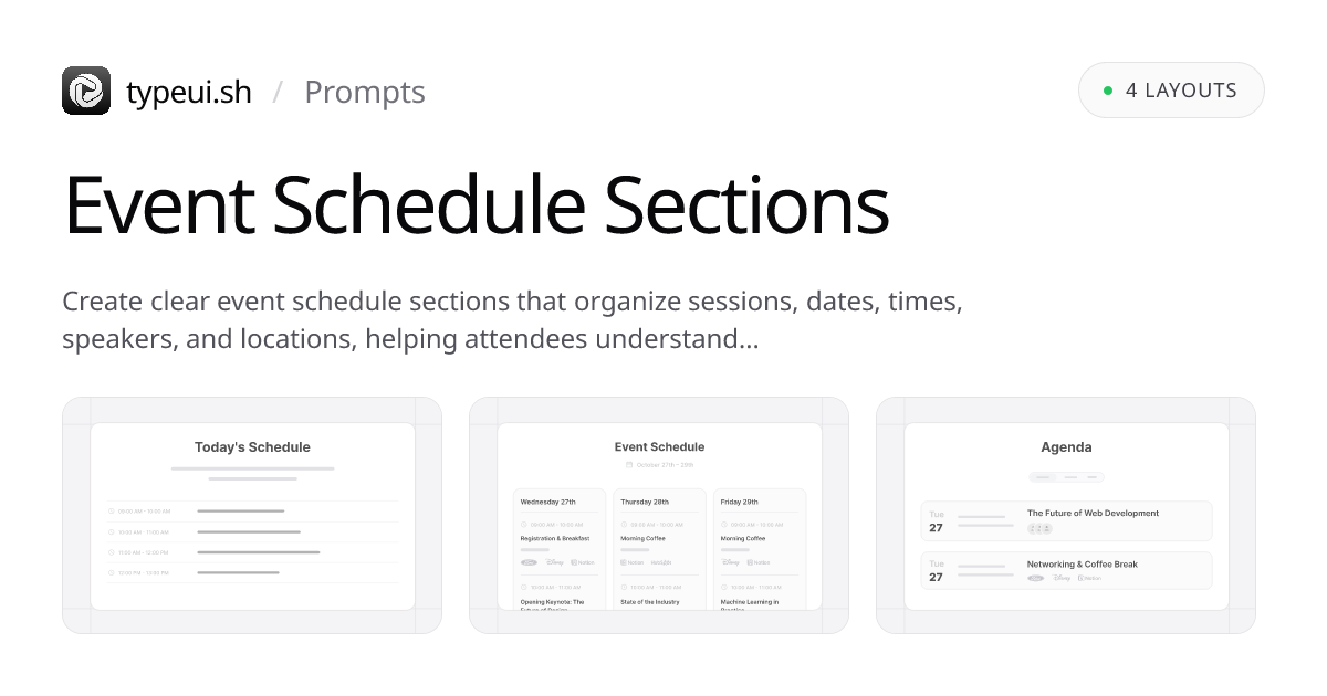 Event Schedule Section Prompts | TypeUI
