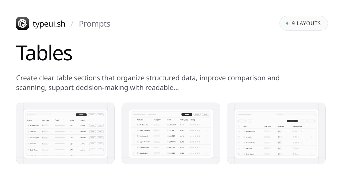 Table Prompts | TypeUI